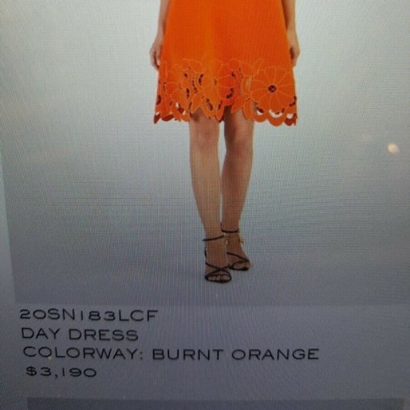 $3,190 OSCAR DE LA RENTA NEW 2020 ORANGE FLOWER CUT OUT KNIT DRESS US M L - Picture 2 of 9